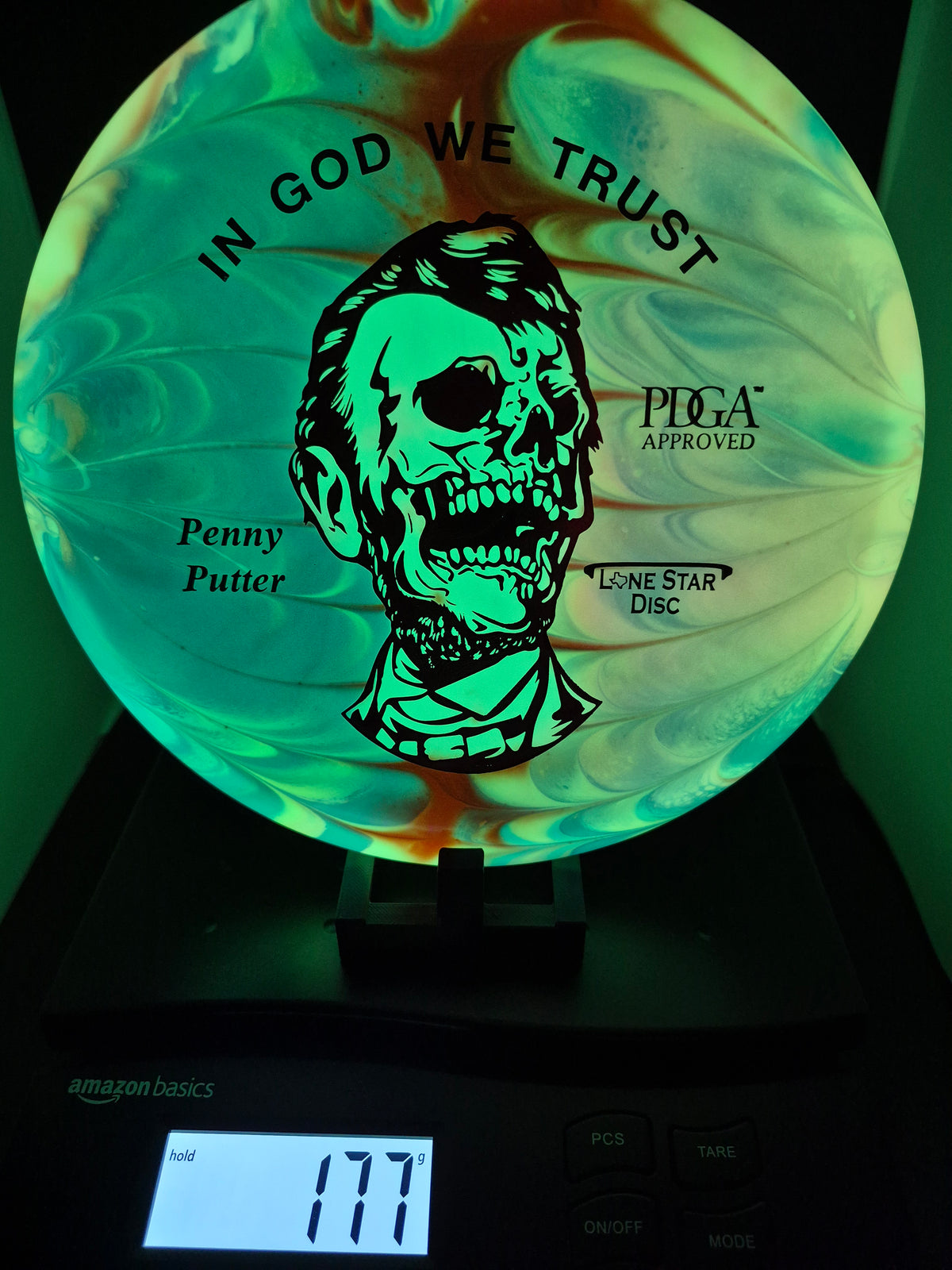 Custom Dyed 2023 Halloween Zombie Abe Bravo Glow Penny Putter - One of One