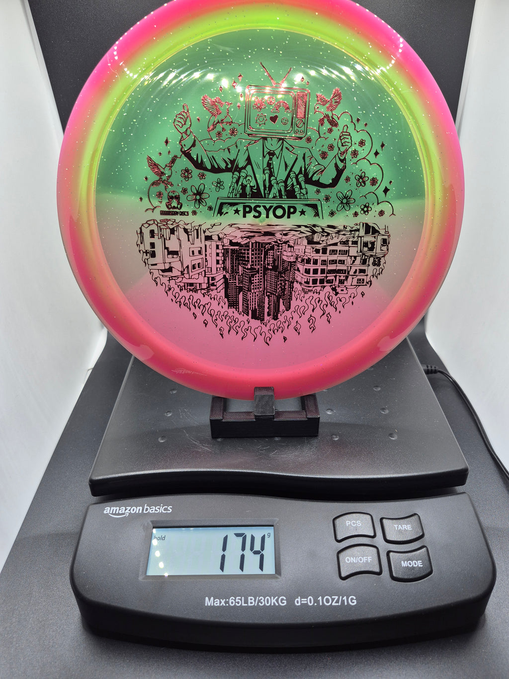 Doomsday Discs Retina Psyop – Pink/Green – Red Stock Stamp