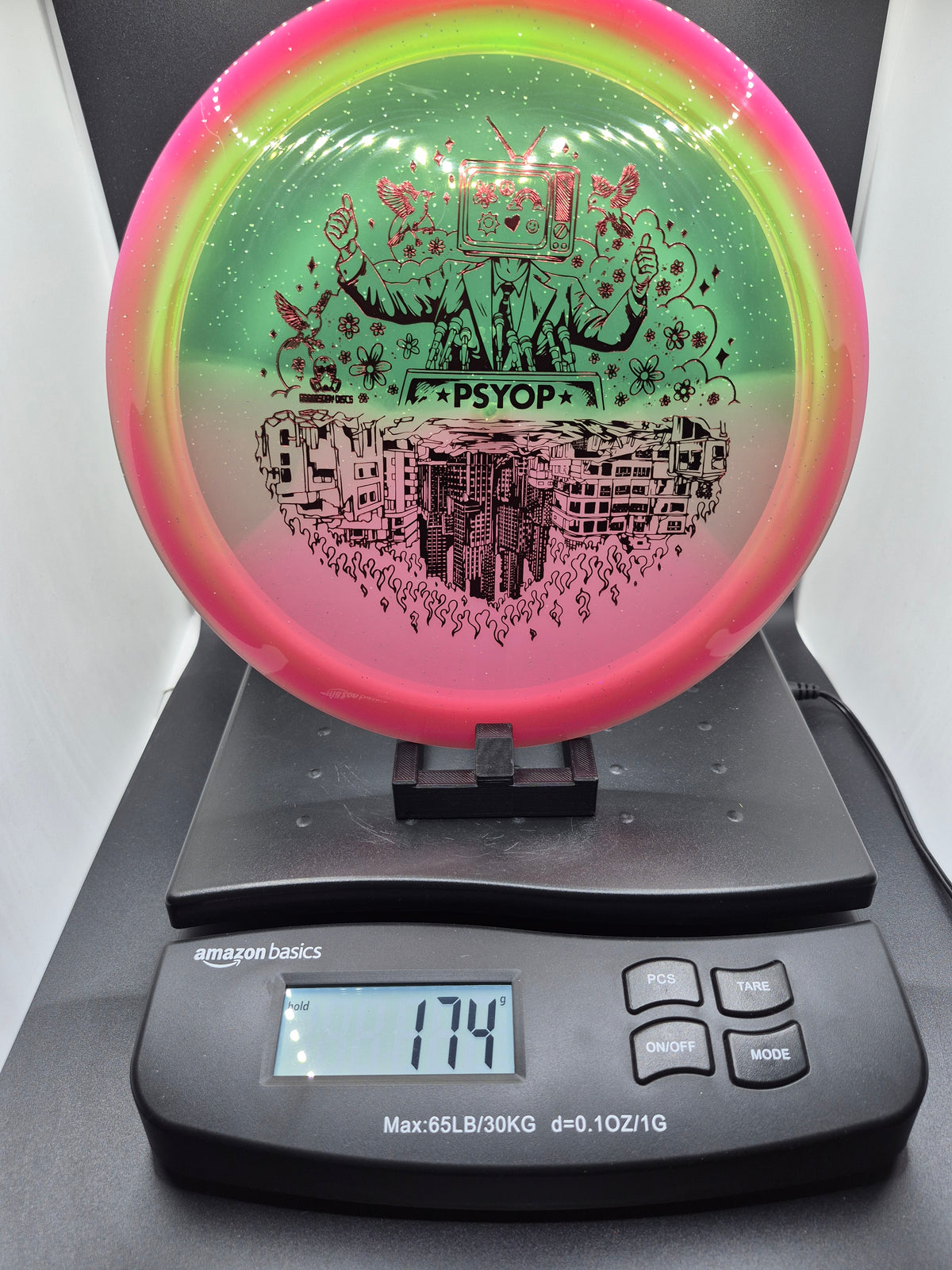 Doomsday Discs Retina Psyop – Pink/Green – Red Stock Stamp