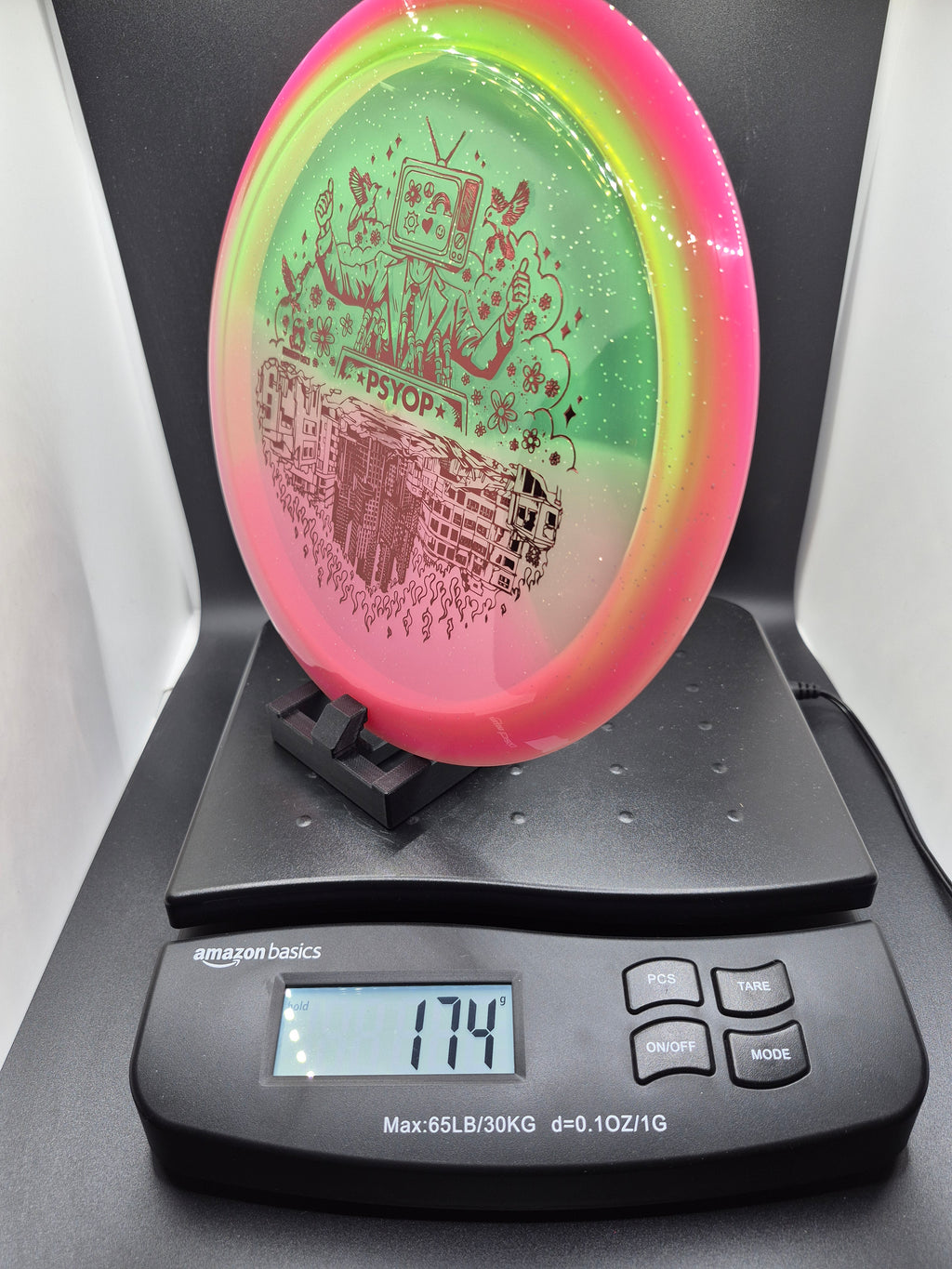 Doomsday Discs Retina Psyop – Pink/Green – Red Stock Stamp